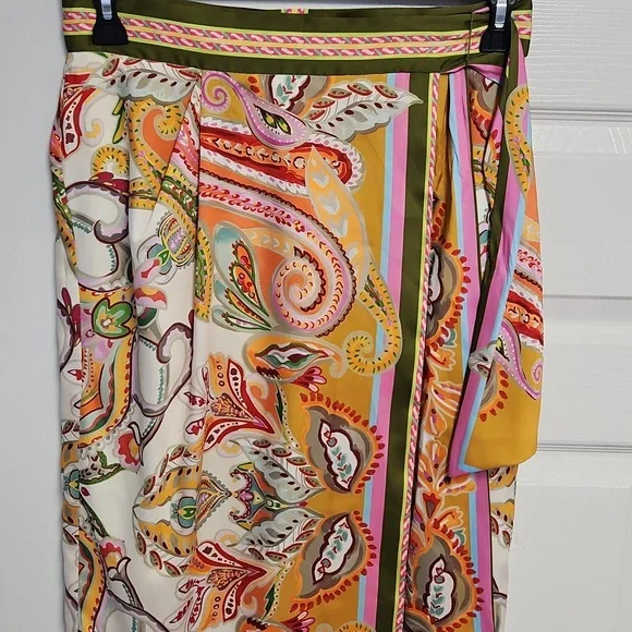 ANTONIO MELANI Satin Clio Scarf Wrap Maxi Skirt: Multi Color Print: Size- 10 - Picture 2 of 16